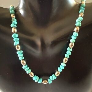 Southwestern Turquoise Colored Howlite Gemstone Necklace W/ Silver Beads